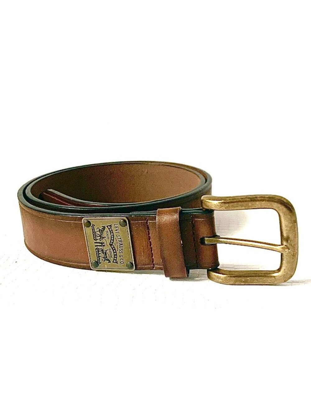 Levi's Brown Leather Belt Two Horse Plaque Belt Unisex Size 34 Waist